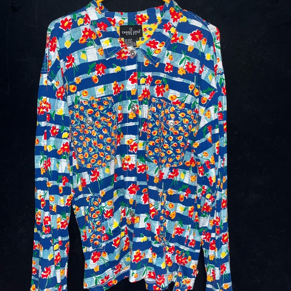 Carole Little Blue Floral Shirt 100% cotton